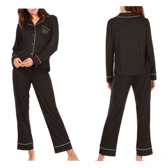 Rae Dunn “Sleep” Pajama PJ Lounge 2 Piece Set Black White Women’s Large NWT - Picture 1 of 11